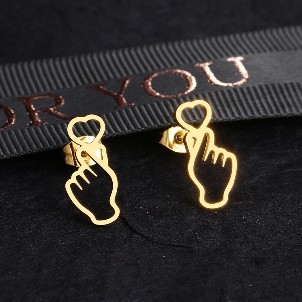 Pretty Hand Heart Stud Earrings - Picture 3 of 5